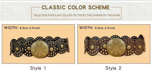 SS69 Women's Y2K Vintage Rivet Patchwork Wide Faux Leather Waist Belt