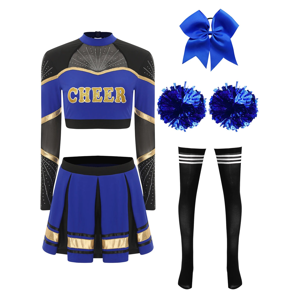 Women's Cheerleading Performance Costume Set with Crop Top and Skirt
