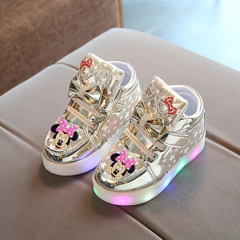 Disney Minnie girl children's sports shoes flashing shoes cartoon LED casual shoes