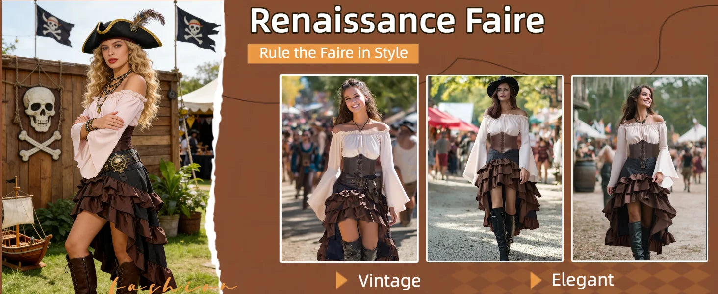 Women's Renaissance Pirate Costume Set with Skirt and Corset