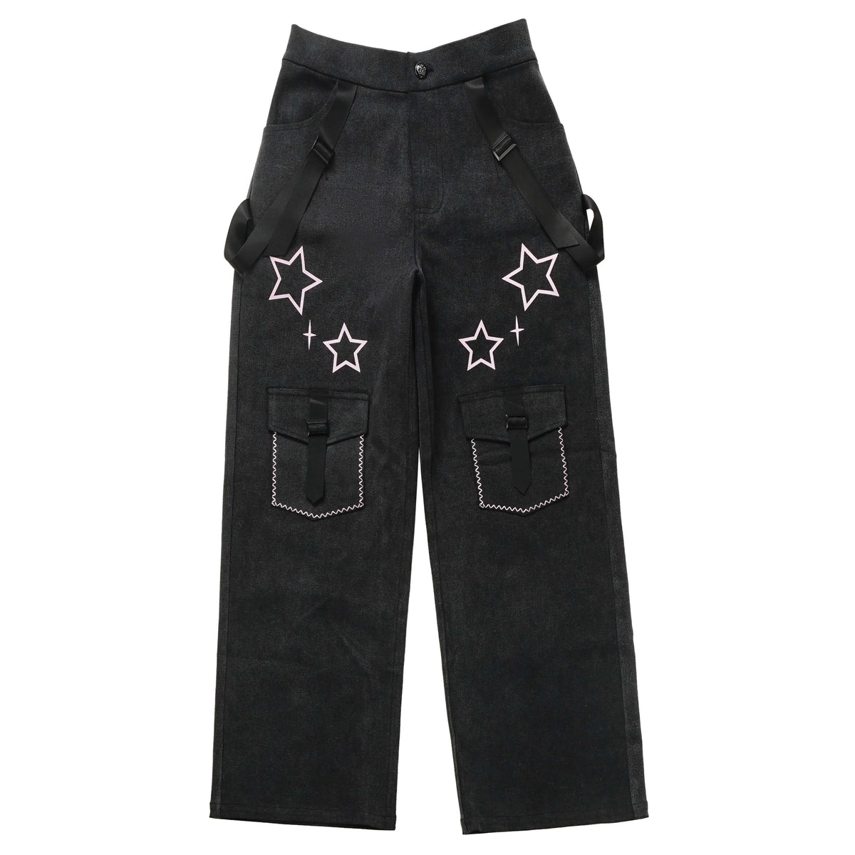 Black Pink Y2K Clothing Set Hot Girls Strapless Strap Short Sleeve T-shirt Slimming Jeans Long Pants Female 4 Piece Set Outfits SS69