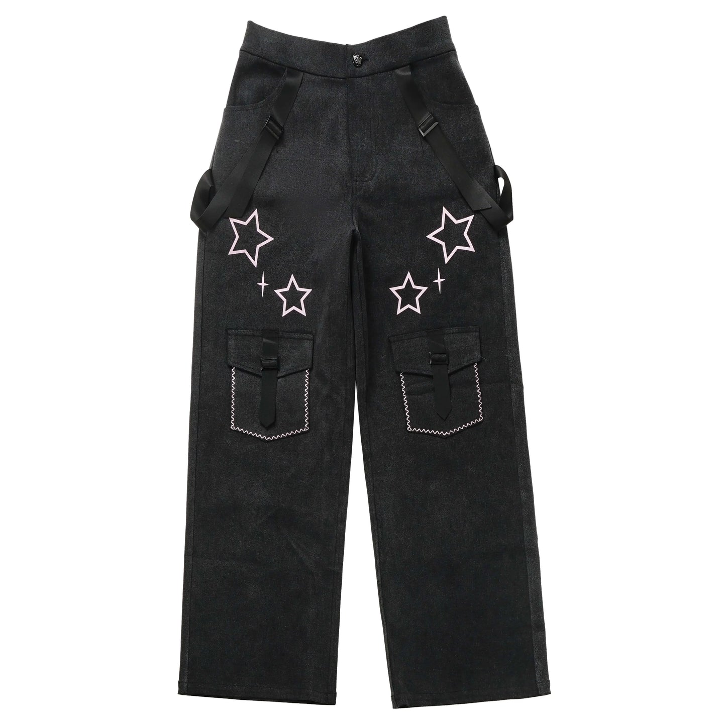 Black Pink Y2K Clothing Set Hot Girls Strapless Strap Short Sleeve T-shirt Slimming Jeans Long Pants Female 4 Piece Set Outfits SS69