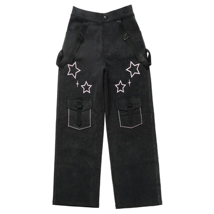 Black Pink Y2K Clothing Set Hot Girls Strapless Strap Short Sleeve T-shirt Slimming Jeans Long Pants Female 4 Piece Set Outfits SS69