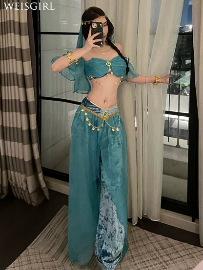 Belly Dance Costume Women's Sexy Arabian Princess Costume Fancy Indian Dance Embroider Bollywoods Jasmine Dress Egyptian Queen