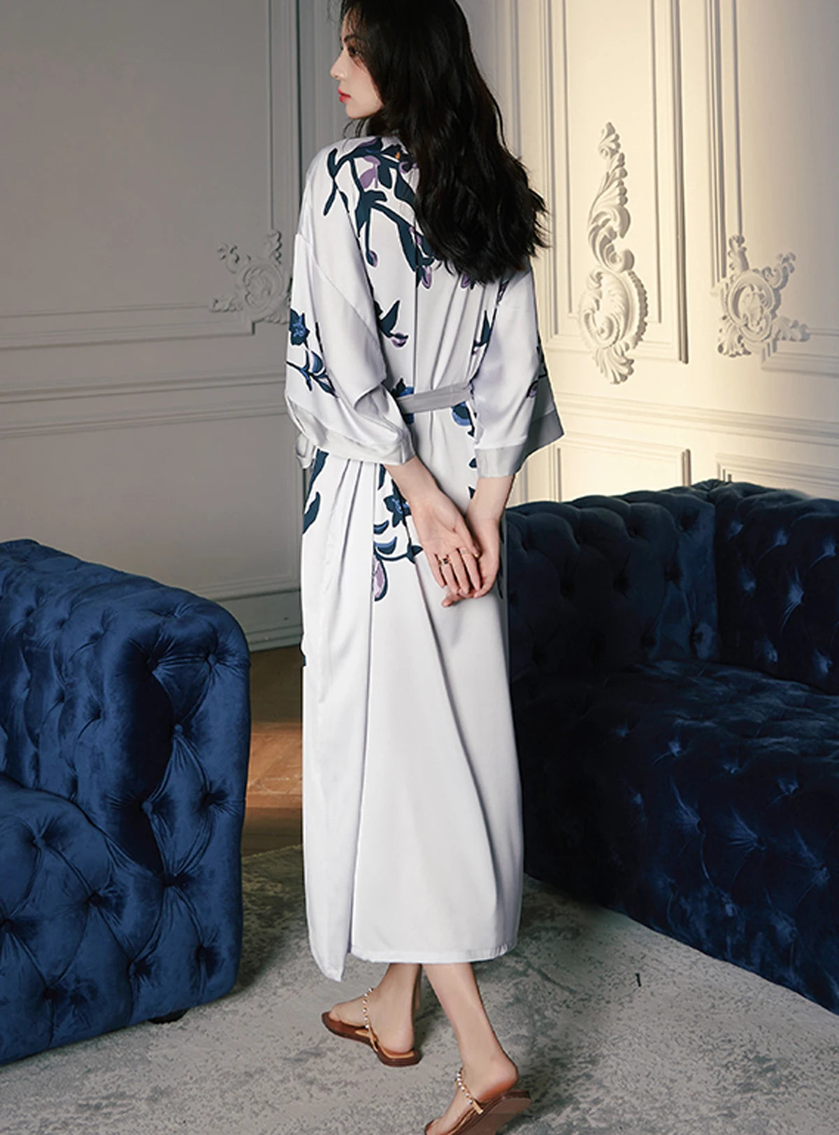 Women's Long Silk Satin Kimono Robe - Lightweight & Soft