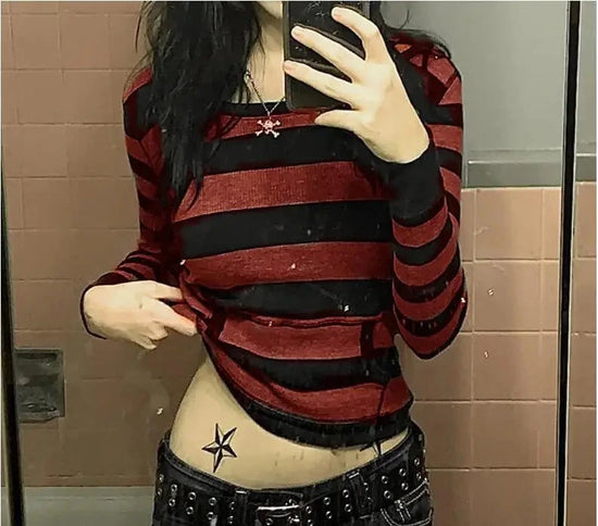 Autumn Y2k Fairy Grunge Pullover Hoodie Striped Print Hoodies Female Sweatshirts Women Hooded Fairycore Aesthetic Harajuku Tops SS69 23.69 1 / M