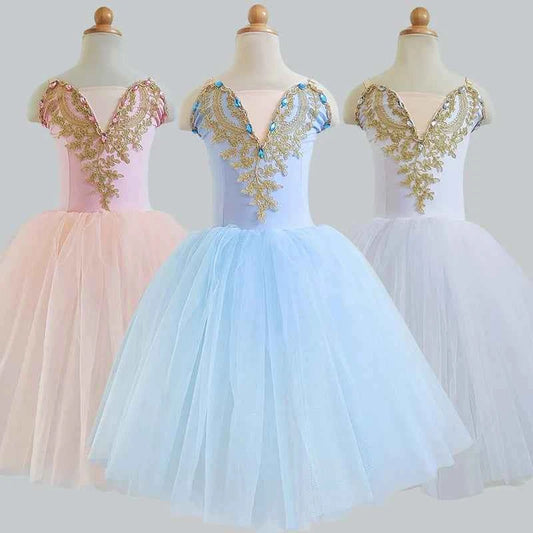 Girls Ballet Tutu Dress Gymnastics Leotard White Long Ballet Dresses Girls Princess Ballerina Dance Costume Birthday Party Dress