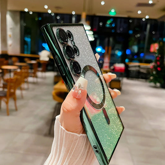 For Magsafe Plating Gradient Glitter Shockproof Phone Case For Samsung S25 S24 S23 S22 S21 S20 Ultra Plus FE Soft Bumper Cover SS69