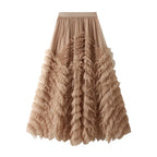 Tiered Tulle Maxi Skirt - Elegant A-Line High Waist Mesh