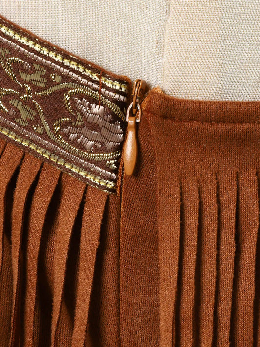 YiZYiF Girls Native American Inspired Fringe Dress with Sleeves Cosplay Set
