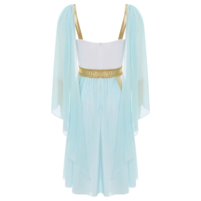 SS69 Women Ancient Greek Goddess Cosplay Costume Chiffon Sleeveless Dress