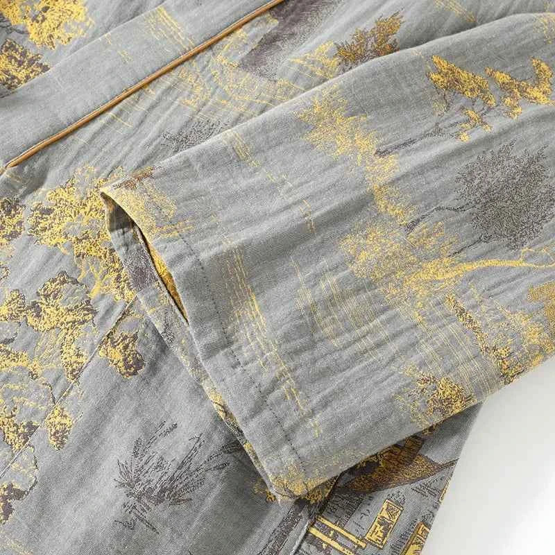 Men's Spring and Autumn Kimono Robes with Long Pants Pajamas Set Home Clothes Cotton Loose Pijama Masculino Clothes