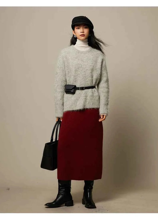 Warm Alpaca Pullovers for Woman, Dropped Sleeved Loose Sweaters, 2025 Fall Winter Top, Camel, Beige