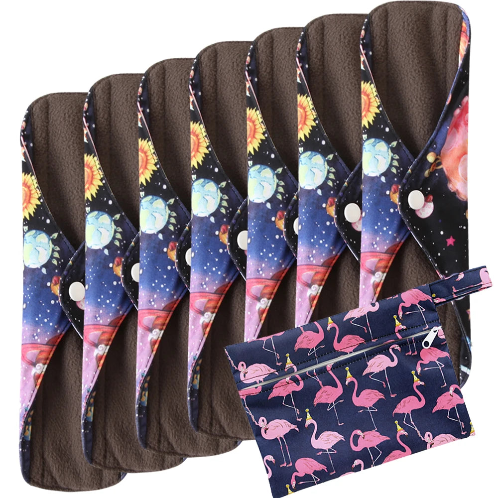 8pcs/Set 7pcs Cloth Menstrual Pad Mama Sanitary Reusable Soft Washable Charcoal Period Napkins +1pc Bonus Free Mini Wet Bag