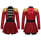 Inlzdz Women's Sequin Tassel Ringmaster Leotard Dress