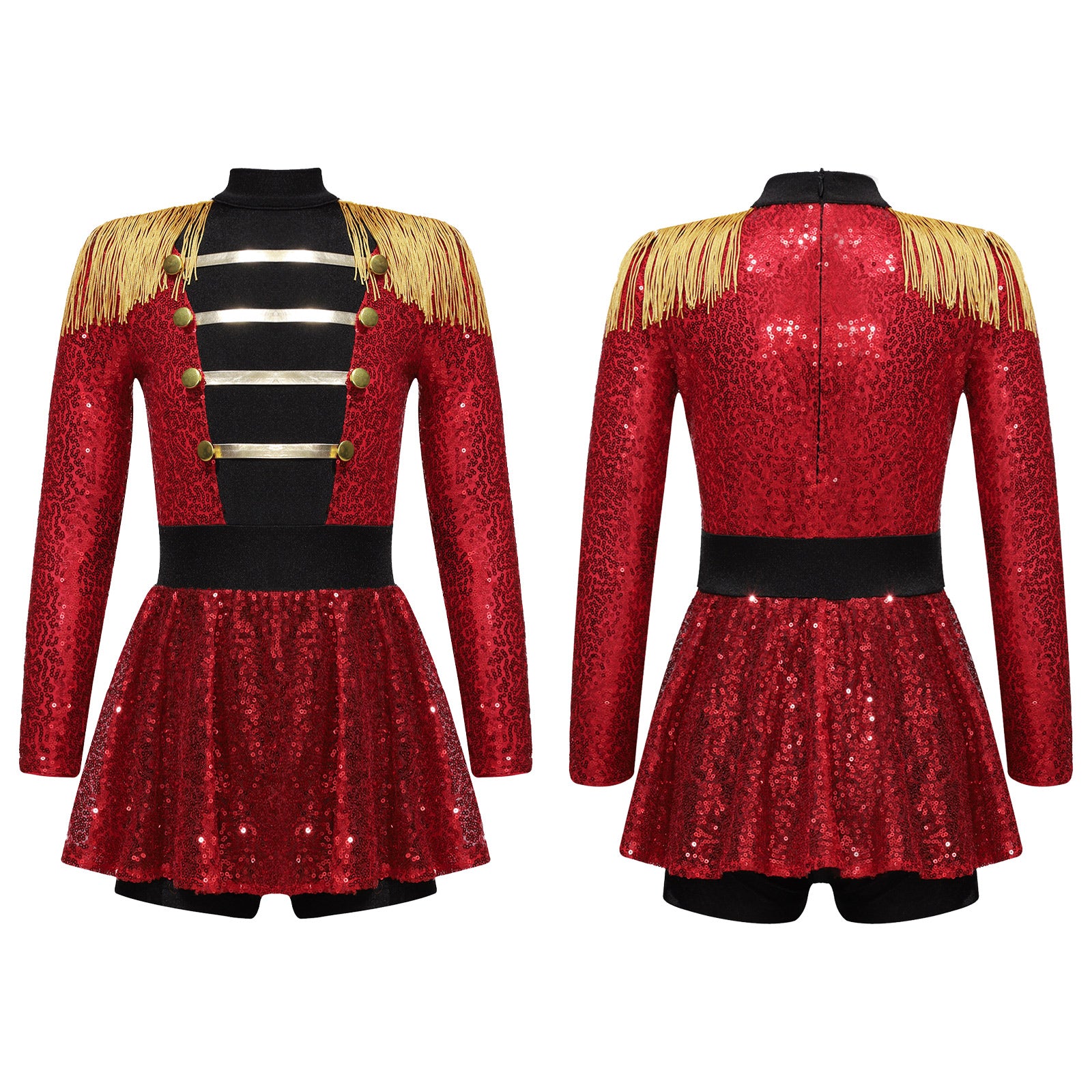 Inlzdz Women's Sequin Tassel Ringmaster Leotard Dress
