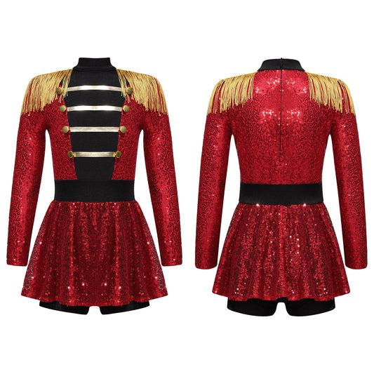 inlzdz Women's Circus Ringmaster Costume Sequin Tassel Leotard Dress