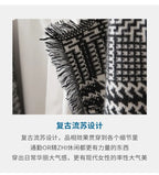 Houndstooth Plaid Fringed Cashmere Sweater for Women, Small Knitted Wool Cardigan, Loose Plaid Coat