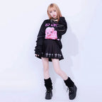 Harajuku Printed Black Zipper Hoodie