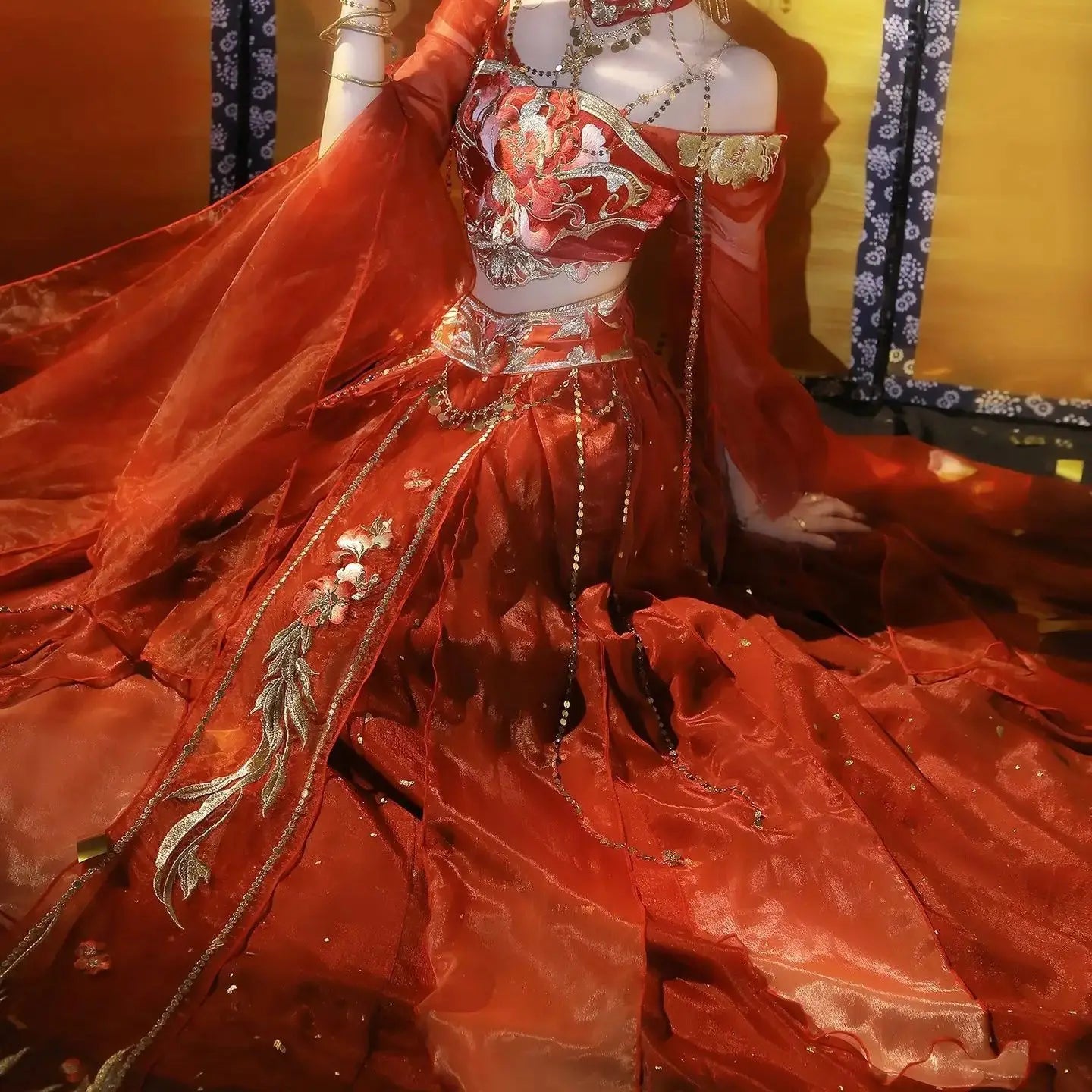 Feitian Hanfu, exotic style photo taking clothing, travel photography, Western Regions dance performance, clothing photography, SS69 112.69 Pair lower Skirt bra 1 / L