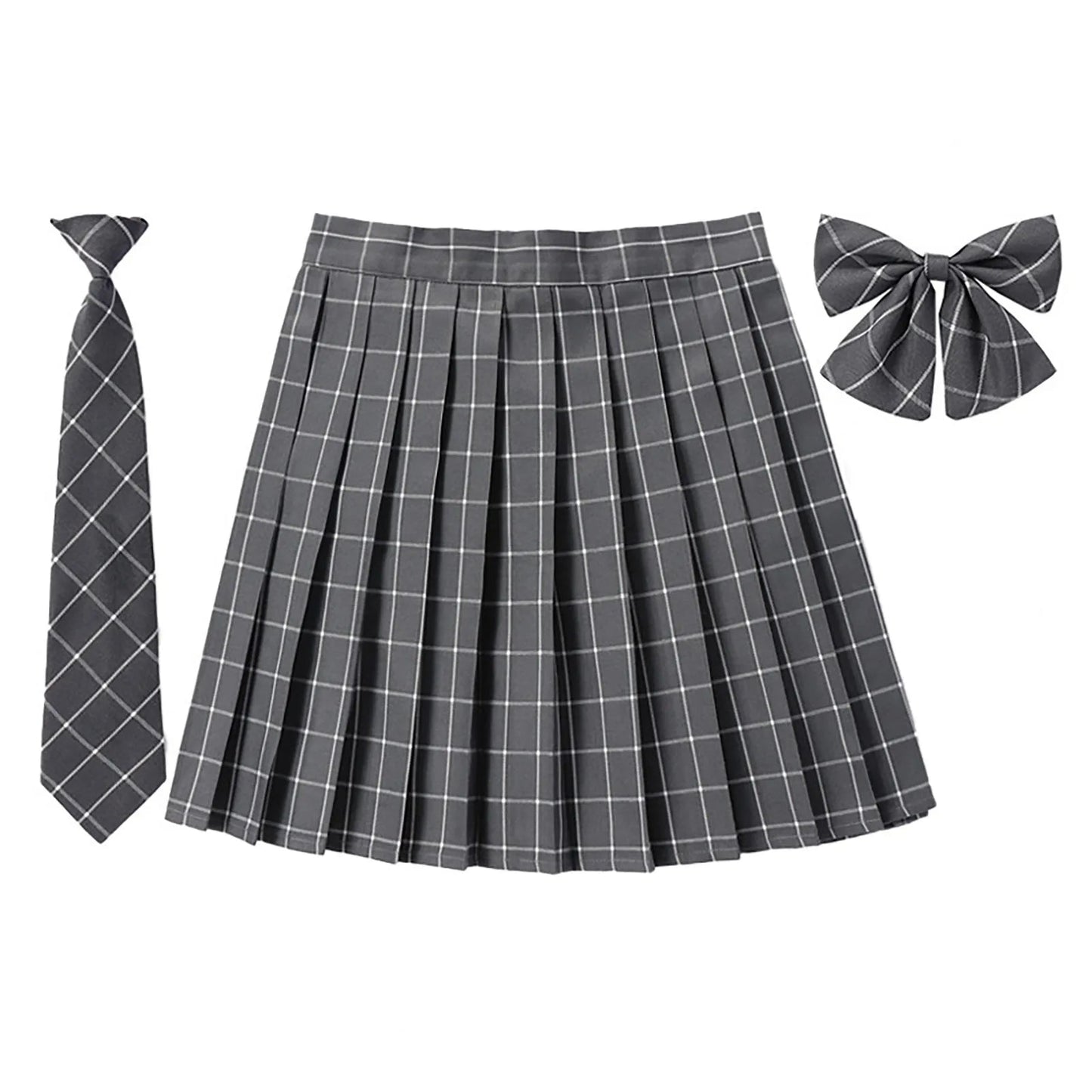 Beauty 2024 Women Plaid Pleat Skirt With Necktie Bowtie Preppy Japanese School Girls New Autumn Winter Preppy Style Mini Skirt SS69 19.69 Light Gray / XXXL / CN