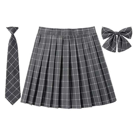 Beauty 2024 Women Plaid Pleat Skirt With Necktie Bowtie Preppy Japanese School Girls New Autumn Winter Preppy Style Mini Skirt SS69 19.69 Light Gray / XXXL / CN