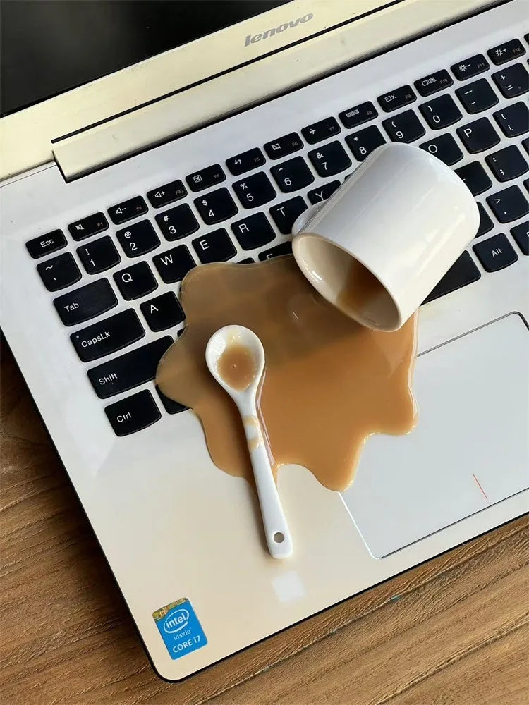 SS69 Spilled Coffee Sand Sculpture Desktop Decoration and Phone Holder