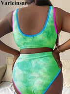 0XL - 4XL New Tie Dye Bikini Large Size Swimwear Plus Size Women Swimsuit Female Two-pieces Bikini set Bather Bathing Suit V5948 SS69