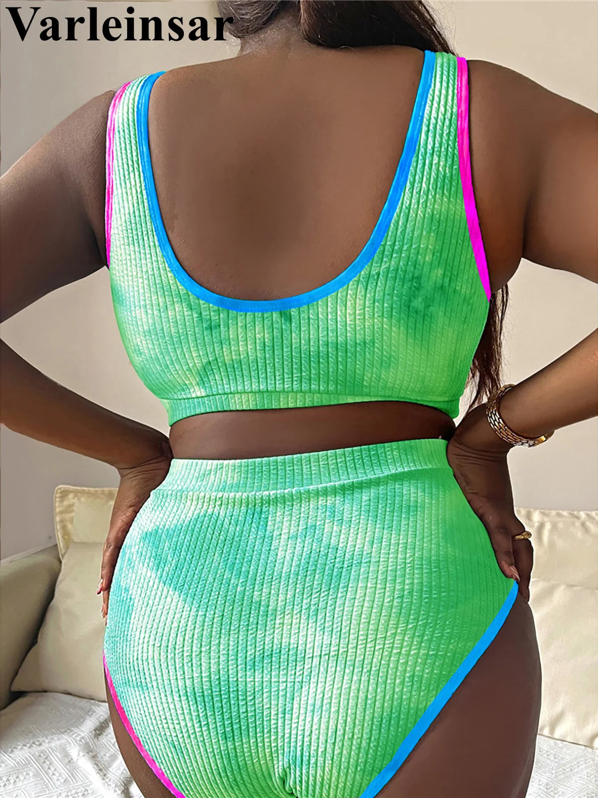 0XL - 4XL New Tie Dye Bikini Large Size Swimwear Plus Size Women Swimsuit Female Two-pieces Bikini set Bather Bathing Suit V5948 SS69