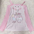 Sweet Japanese T-shirts Women's Clothing Pink Butterfly Patchwork Lace Slash Neck Tees Anime Print Off Shoulder Cute Y2k Tops