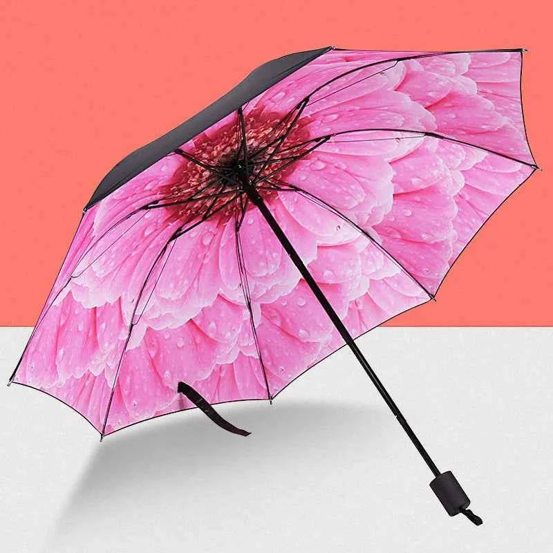 Beautiful Flower Painting Inside Men And Women Umbrella Sun And Rain Anti-uv Umbrellas Ladies Parasol Folding Paraguas For Gifts