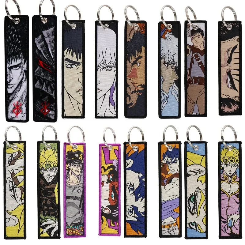 Sword Wind Legend Anime JOJO Wonderful Adventure Weaving Mark Keychain Sword Wind Legend Decorative Chain Fabric Key Pendant