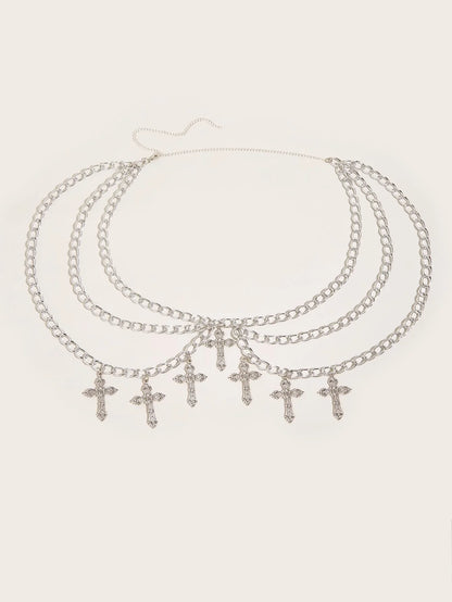 SS69 Women's Cross Waist Chain, Adjustable Metal Body Jewelry for Punk Style