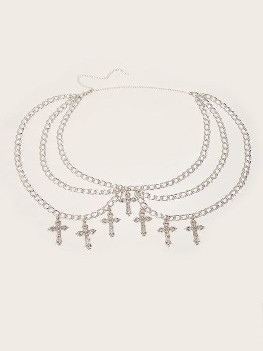SS69 Women's Cross Waist Chain, Adjustable Metal Body Jewelry for Punk Style