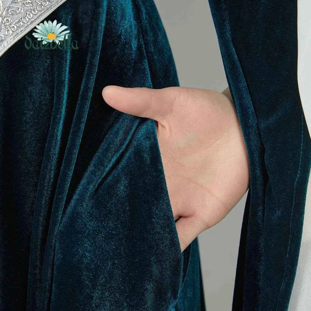 DAIZBELLA Women's Medieval Renaissance Costume Elf Style Off Shoulder Green Velvet Long Slim-fit Dress with Chiffon Sleeves