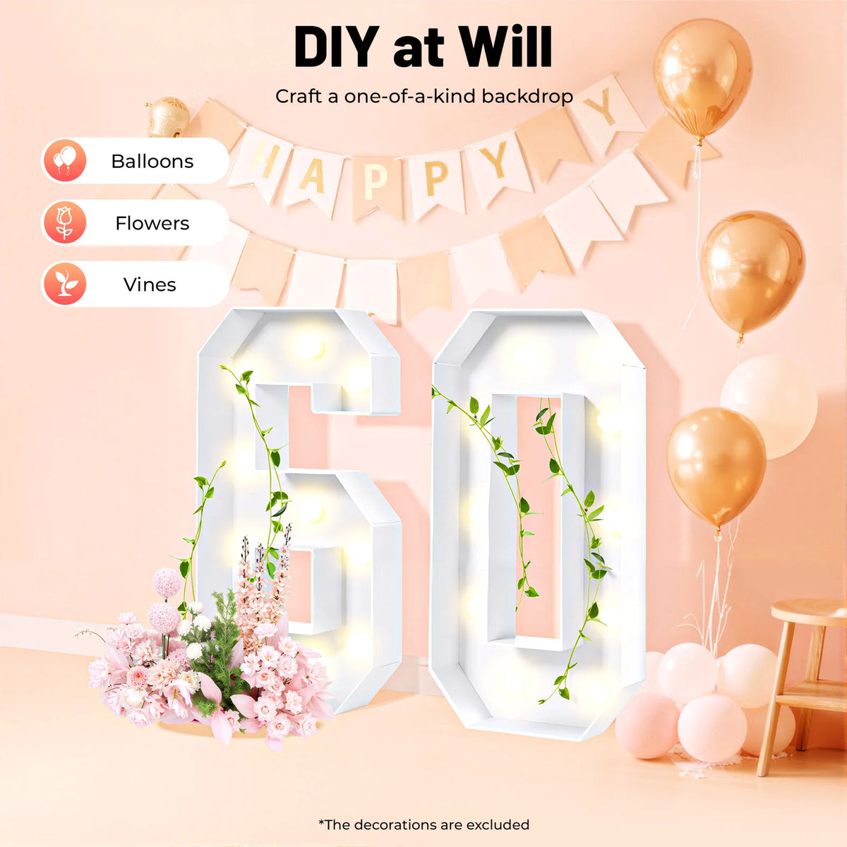 Bymaocar 100cm Giant LED Number Light for Birthday & Wedding Decor