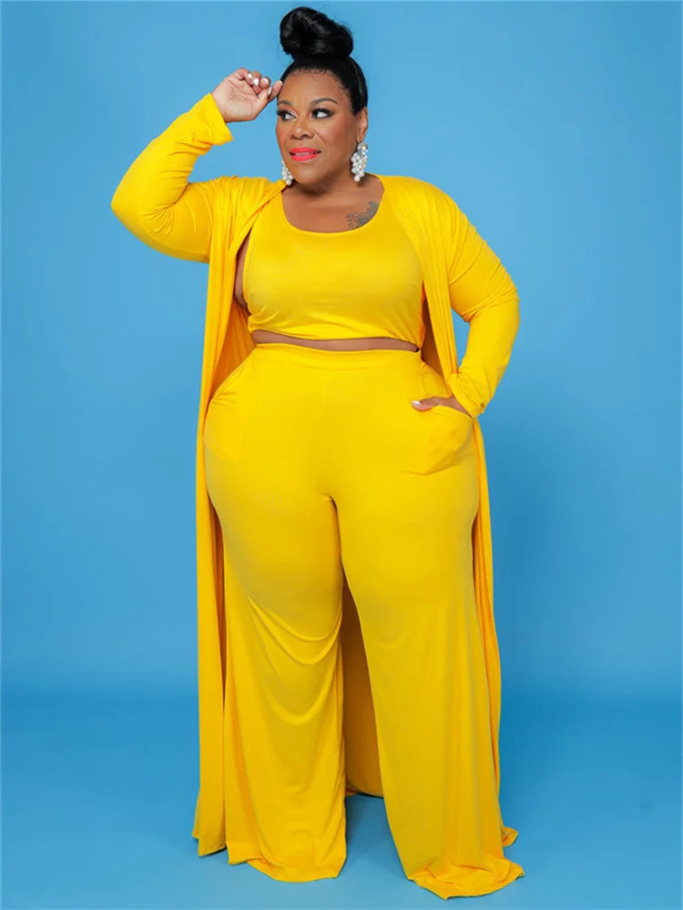 Plus Size 3 Piece Outfits Tracksuit Women Coat Vsest Pants Sets Long Sleeve Fall Fashion Steetwear 2022 Wholesale Dropshipping SS69 35.69 Yellow / L