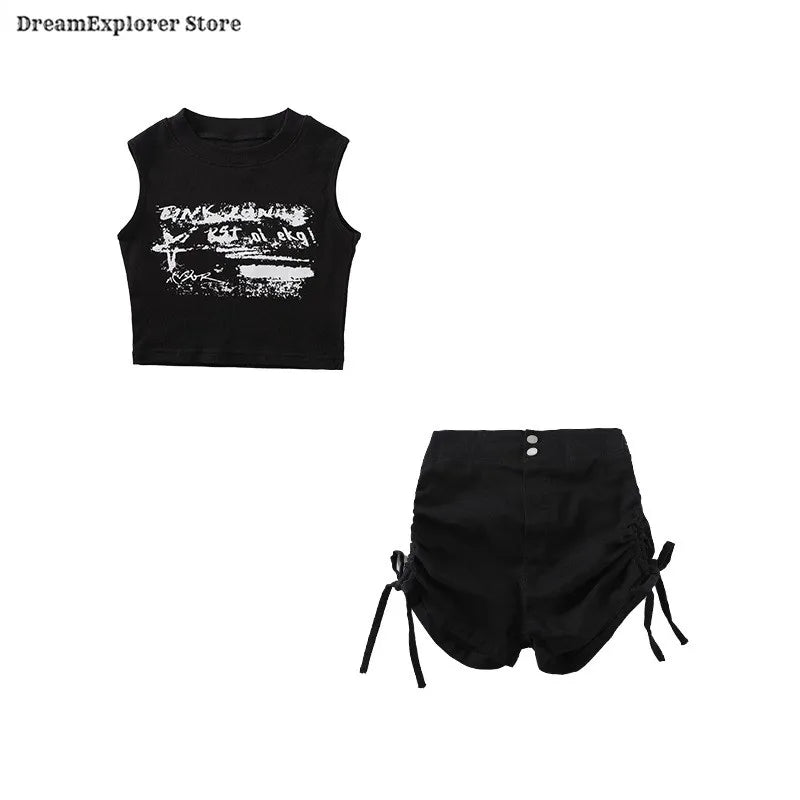 Girls K-Pop Street Dance Crop Top & Hot Pants Set