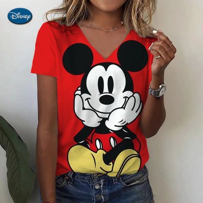 Women's T-shirts Disney Mickey Mouse 3D print New V-neck Short Sleeve Summer Casual Women's Clothing Harajuku Y2K Hip Hop Clothe SS69 9.69 AVZ3CJ0119 / XXXL
