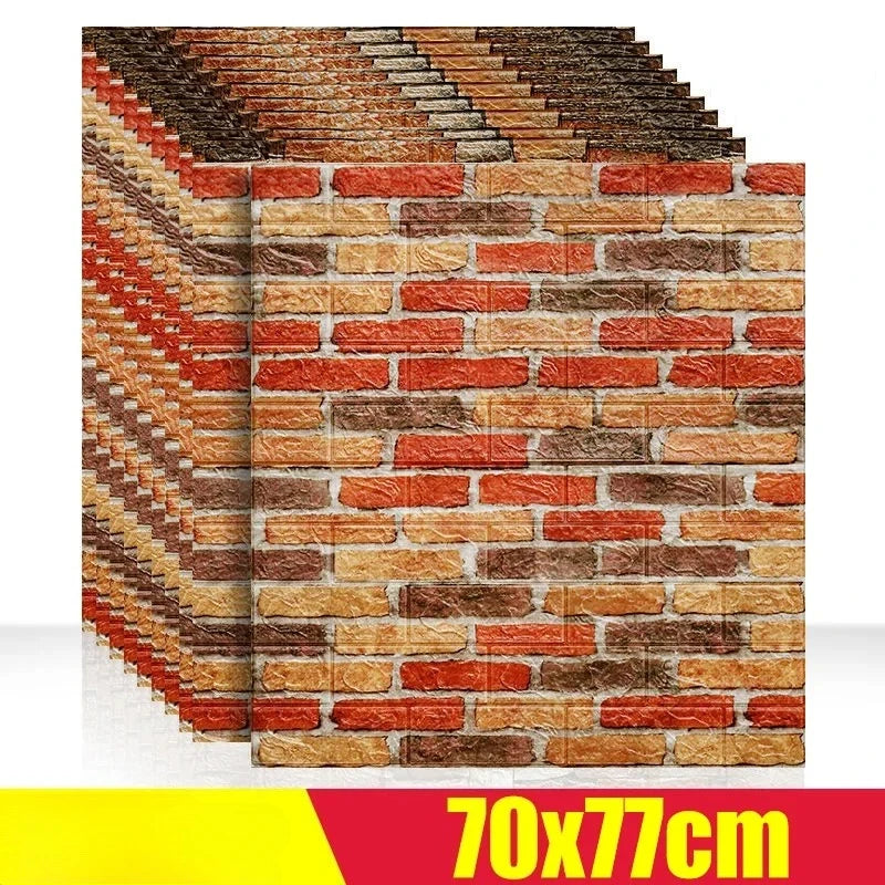 3D Foam Brick Wall Stickers, Waterproof Peel & Stick Panels 70x77cm