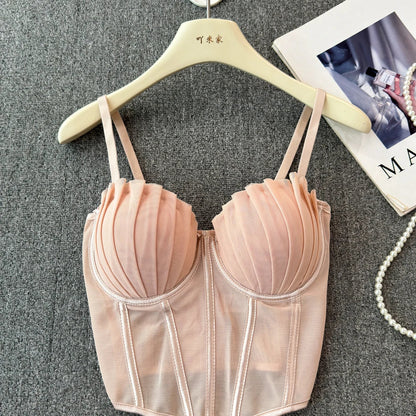 korean fashion mesh summer Fashion fishbone camis Corset  Slim Hotsweet Tank Top Women sweet crop top SS69