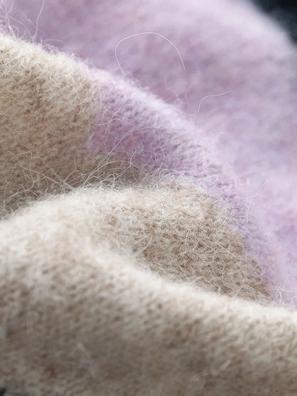 DUSHU Loose Soft Sticky Stripe Knit Shirt Pullovers Winter 2023 New Peruvian Alpaca Wool Inner Layer Knit Pullovers For Women SS69