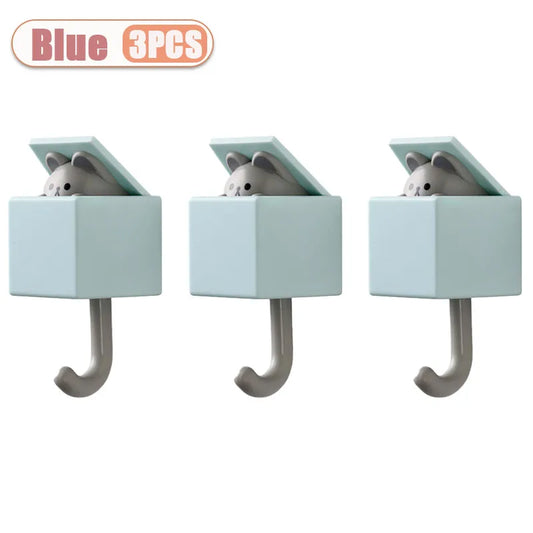 SS69 Self-Adhesive Cat Wall Hooks, Cute Animal Decorative Hanger for Home