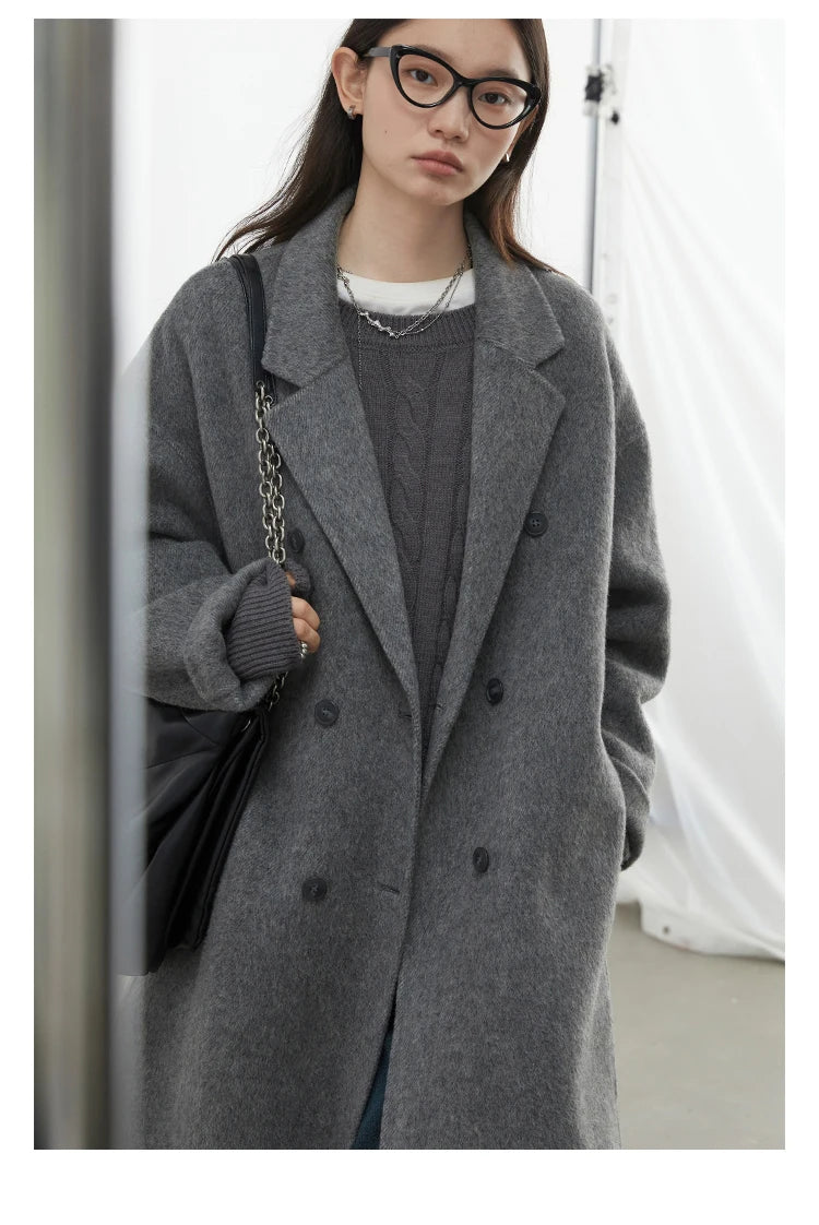 CHIC VEN Women Woolen Coat Double-breasted Basic Loose Casual Retro New Long Double-sided Female Overcoat Autumn Winter 2026