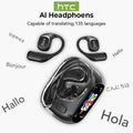HTC NE11 Earphones Bluetooth V6.0 AI Translator Earbuds Open-Ear Wireless Headphones LCD Screen BASS Stereo 8 Hours Long-life