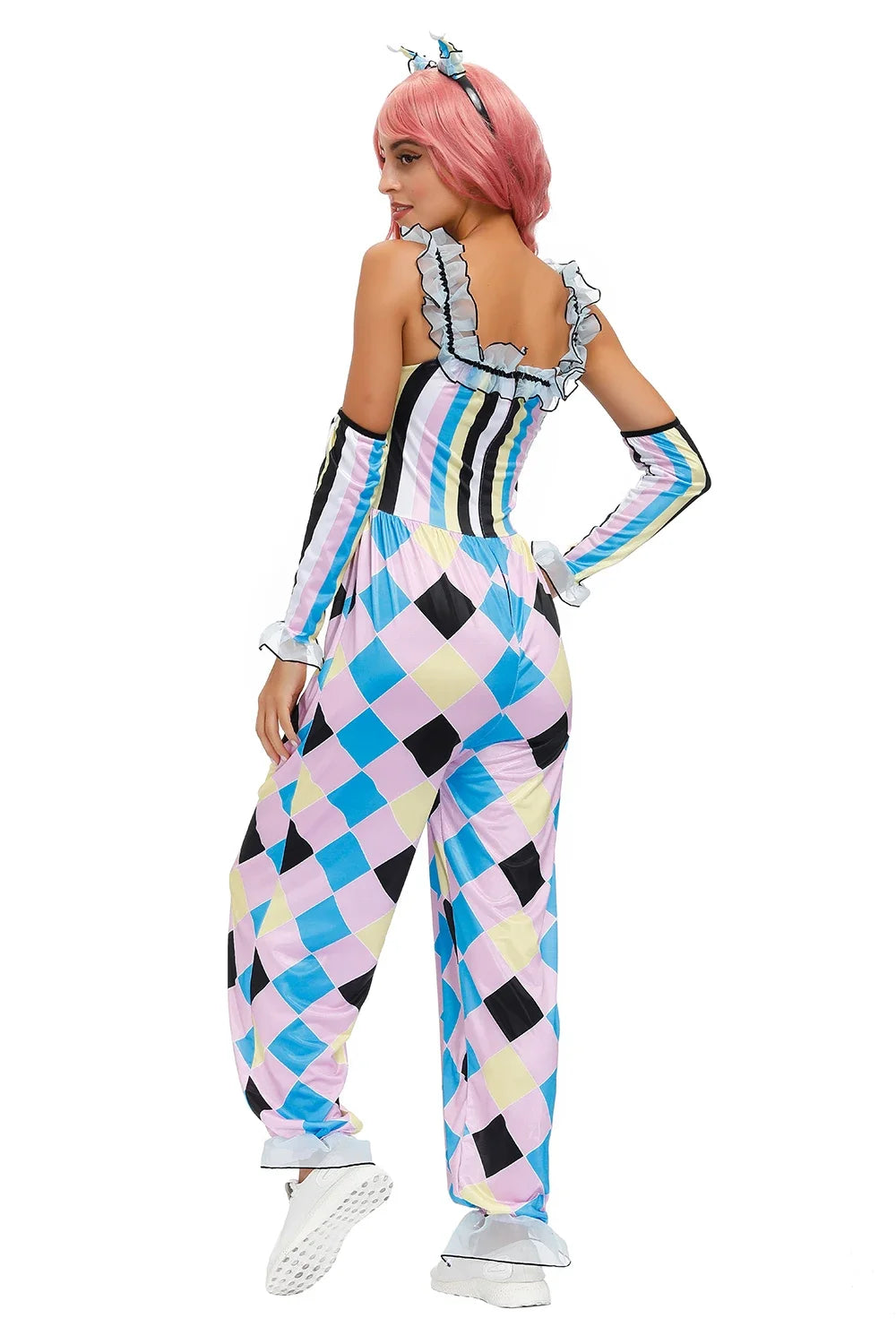 Women's Naughty Clown Costume Jumpsuit with Headwear & Gloves