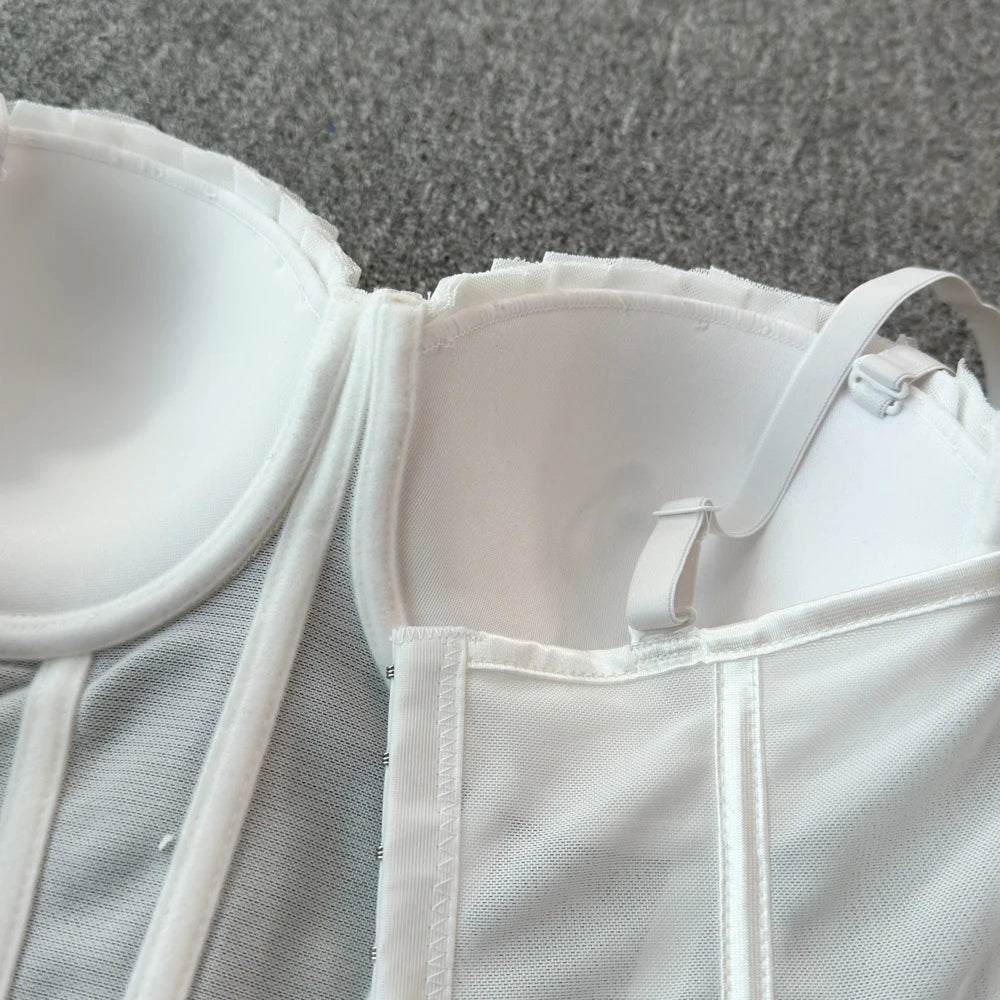 korean fashion mesh summer Fashion fishbone camis Corset  Slim Hotsweet Tank Top Women sweet crop top SS69