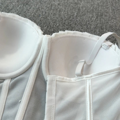 korean fashion mesh summer Fashion fishbone camis Corset  Slim Hotsweet Tank Top Women sweet crop top SS69