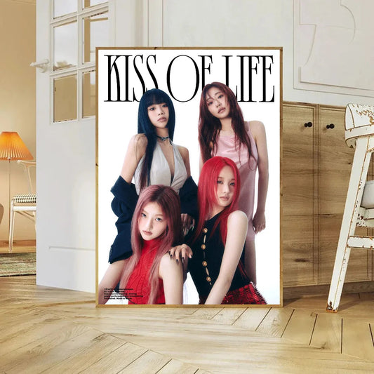 Kpop Girl Group Kiss Of Life Poster Self-adhesive Art Waterproof Paper Sticker Coffee House Bar Room Wall Decor SS69 10.69 30x42cm No Frame / z3