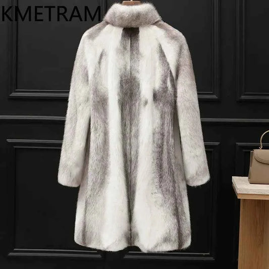 KMETRAM 100% Cross Mink Fur Jacket Woman Mid Length Real Fur Coat Winter Women Clothing Furry Jackets 2025 шуба женская